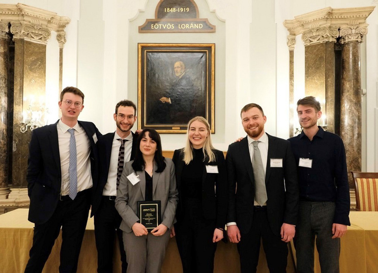 The 2022 Vienna Jessup team celebrates its victory at the European Friendly Rounds in Budapest.